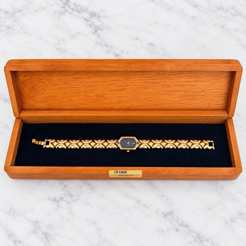 Rare Vintage 1990s Seiko 1F20-6A29 Diamond Sapphire 18k Gold-Plated Ladies Watch